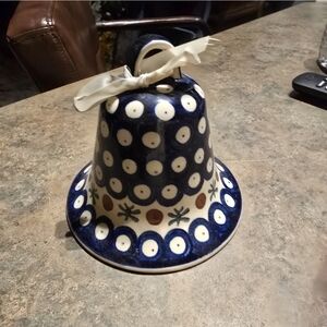 Polish Pottery Vintage Blue Rose Bell #61